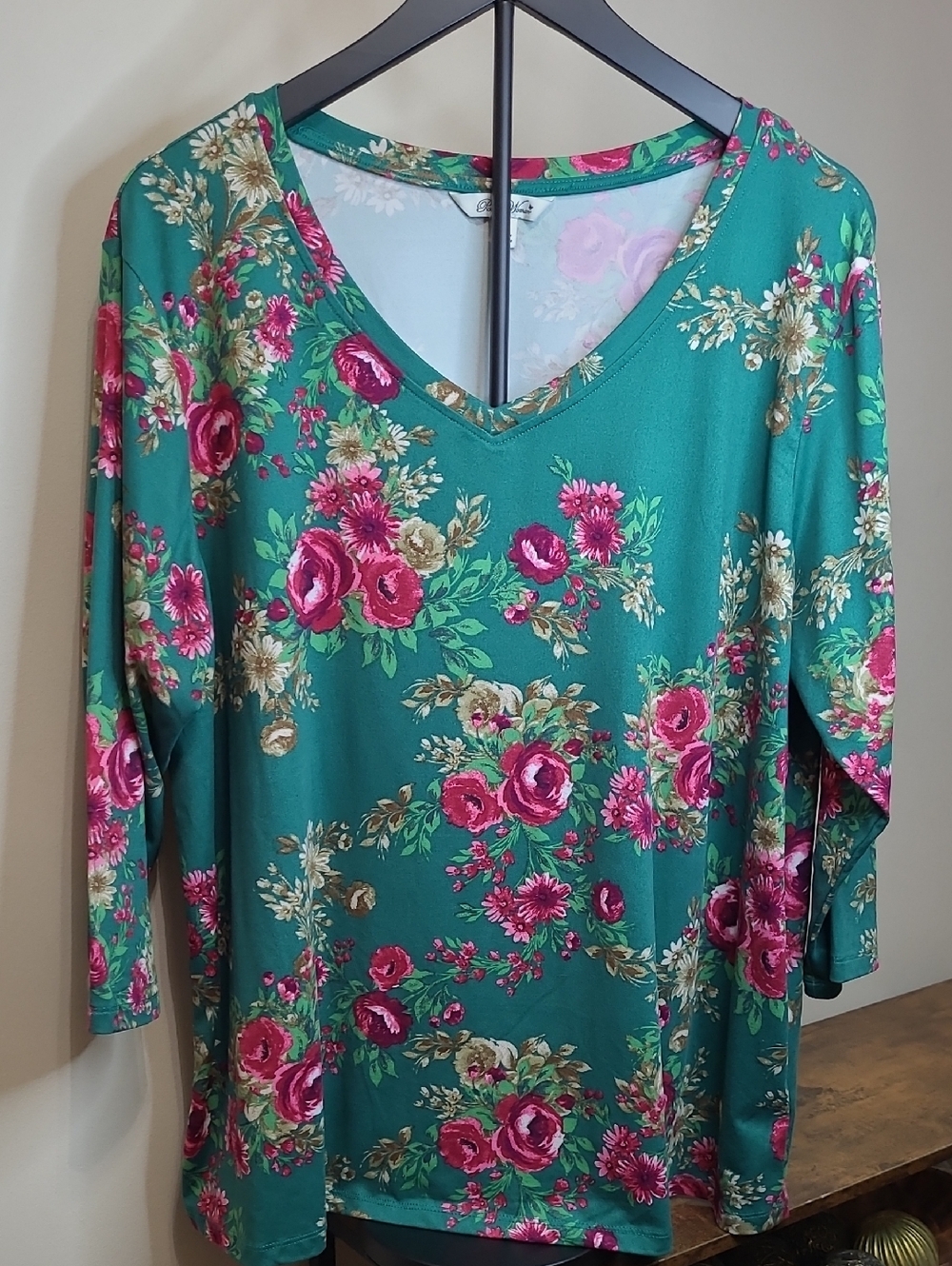 The Pioneer Woman Green Floral V-Neck Blouse size XXL
